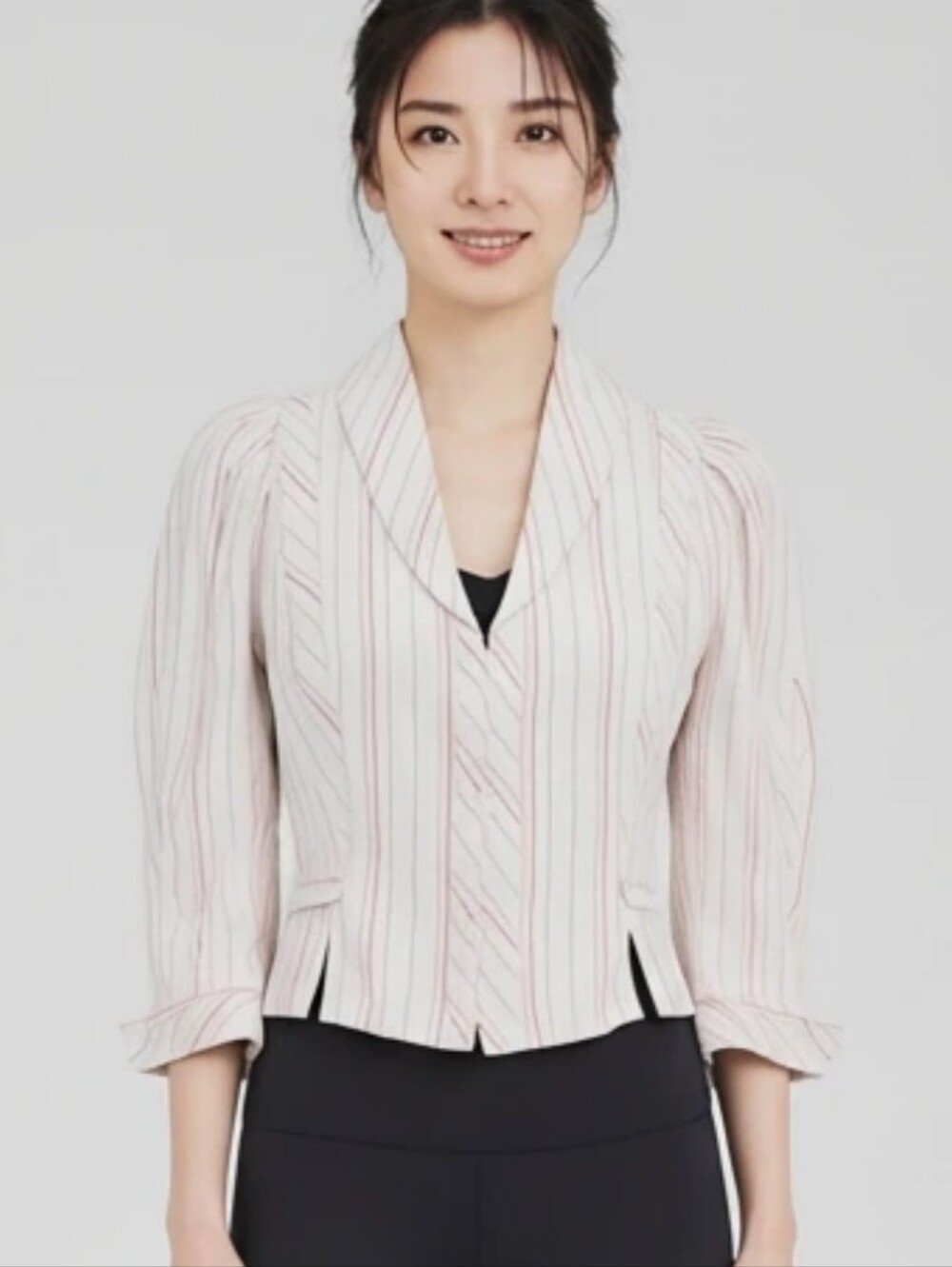 Love Sam pink and white linen blend puffed sleeve cropped Victorian vibes blazer